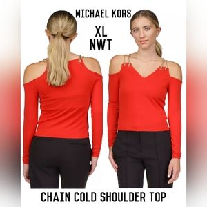 MICHAEL MICHAEL KORS CHAIN COLD SHOULDER TOP NWT